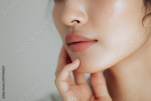 口元を整える日本人女性のクローズアップ（リフトアップ・美容医療イメージ）