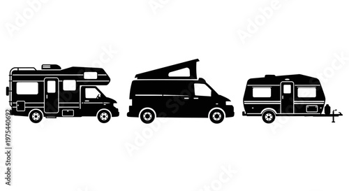 Silhouette Collection of Recreational Vehicles: RV, Campervan, and Travel Trailer