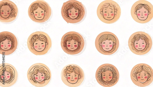 Artistic watercolor illustrations of diverse faces with unique expressions and hairstyles.