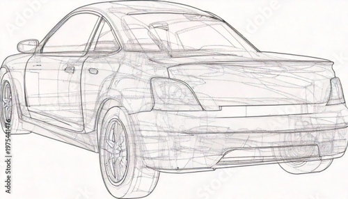 Automobile blueprint sketch drawing line art.