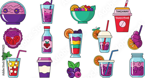 Berry Smoothie Drink Vector Set Healthy Fruit Beverages and Juices Collection