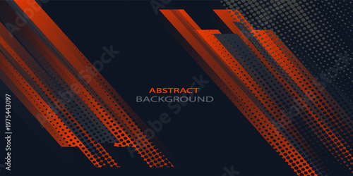 Abstract background design vector, dynamic sporty banner template with dark charcoal and orange stripes shape for sports event, presentation or web banner