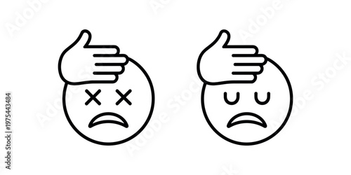Black line of two dead faces with thumbs up eyes no eyes  in white background