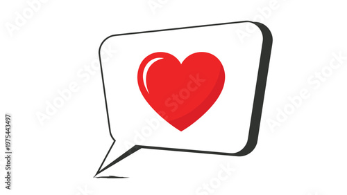 Simple speech bubble featuring a vibrant red heart in the center, symbolizing love, communication, social media, and affection.