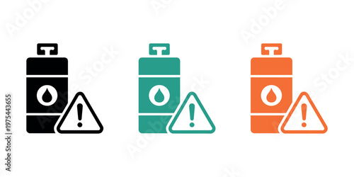 Black teal and orange warning with liquid drop and exclamation mark danger caution hazard alert