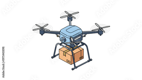 Modern delivery drone carrying a cardboard package, illustrating the future of logistics, e-commerce, and fast shipping.