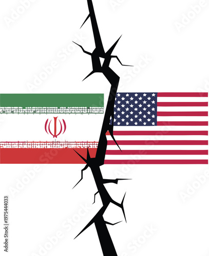 Fractured relations Iran and the United States flags divided by thorns