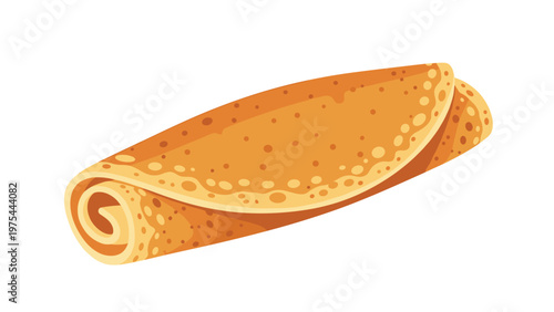 Delicious rolled pancake or crepe illustration shows the golden-brown texture and spiraled shape of a traditional breakfast food item.