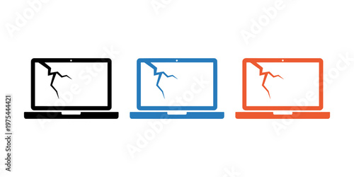 Broken laptop set vector illustration on white background