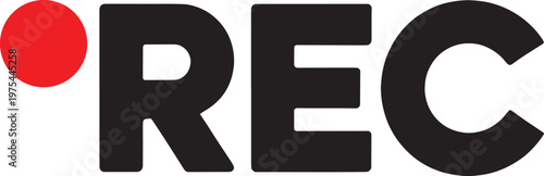 Bold black letters REC with a vibrant red circle to the left, symbolizing recording or active status Keywords: REC, recording, record, audio
