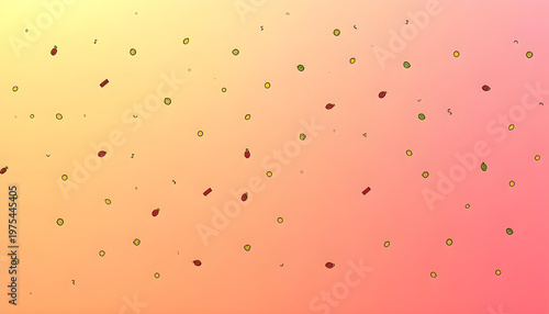 A vibrant and colorful abstract background with floating particles and a gradient of yellow, orange, and pink hues