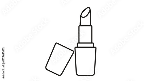 Elegant Line Icon of an Open Lipstick and Detached Cap, Symbolizing Modern Beauty, Fashion, and Cosmetic Products for Design.