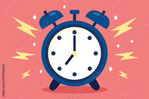 Retro alarm clock ringing with yellow lightning bolts around it