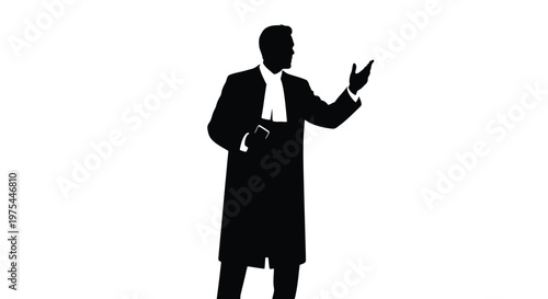 Slika na platnu Silhouette of a lawyer or barrister in a robe and jabot standing and gesturing w