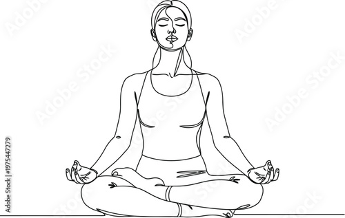 Serene woman meditating in lotus pose with eyes closed and hands in mudra