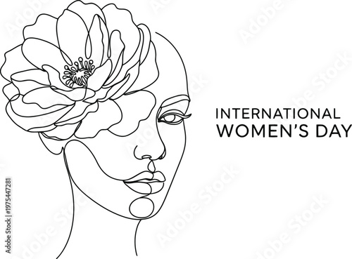 Elegant sketch of a woman with a flower in her hair celebrating international women s day