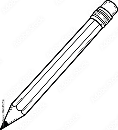 Simple hand drawn sketch of a classic wooden pencil with an eraser