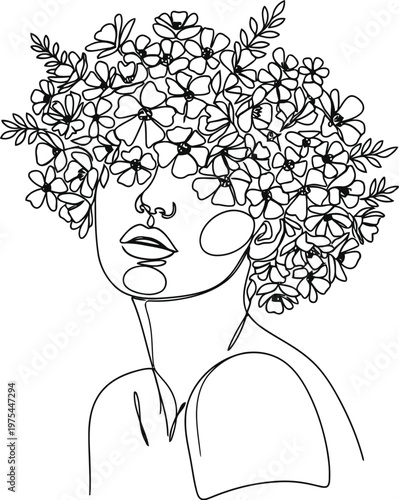 Abstract floral portrait of a woman with flowers in her hair