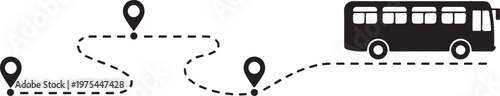 bus transportation icon set route pins map dashed path vector art