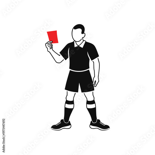 Soccer referee holding red card, penalty illustration, sports vector icon, football official