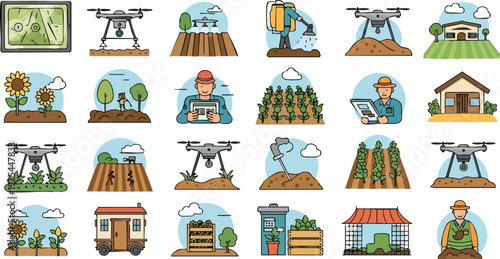 Farming and agriculture icon collection illustration.