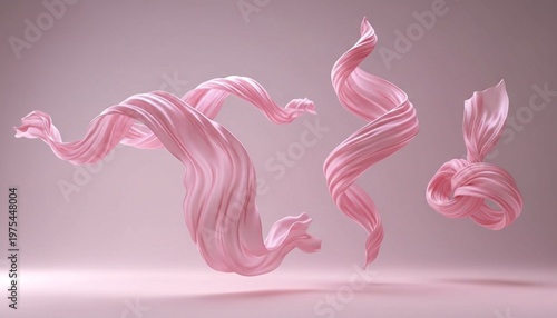 A beautiful and vibrant pink fabric flows gently in mid-air against a soft, serene background