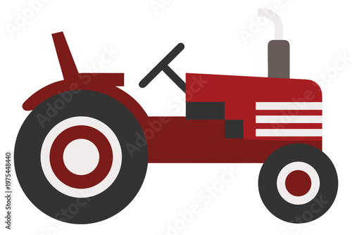 Simple illustration of a classic red farm tractor with black wheels