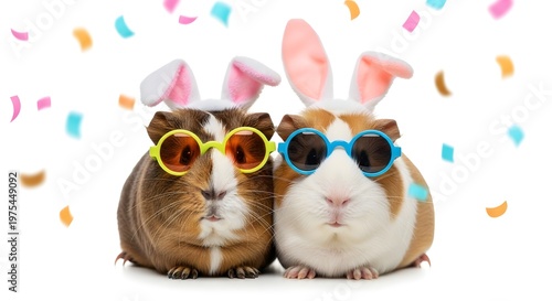 Festive guinea pigs a celebration with confetti and stylish sunglasses