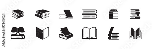 Book icon set flat vector illustration of reading library education study stack paper cover symbol