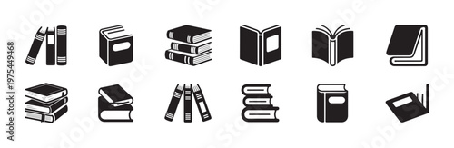 Library icons set vector illustration of book study education element reading collection symbol kit