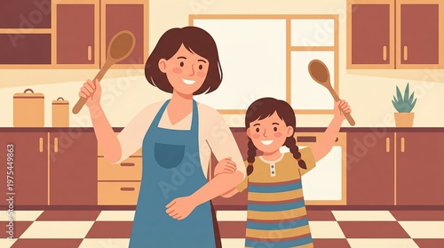 mother daughter kitchen, Joyful Moments in a Family Kitchen with a Daughter