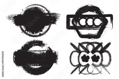 Abstract black and white sketches of faces with varied features