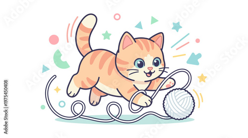 Orange Tabby Cat Playing With Yarn.