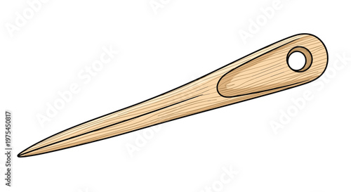 Detailed illustration of a traditional wooden awl tool used for leather crafting and stitching shown in a realistic vintage style.