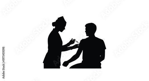 Silhouette of a nurse giving a vaccine injection to a patient