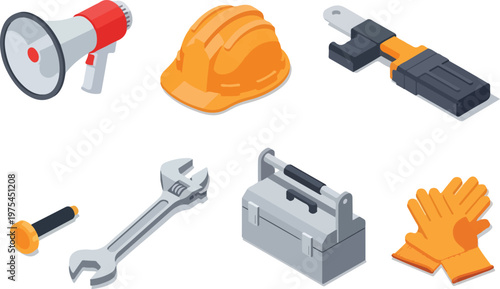 Construction and Maintenance Tools Illustrated Set of Safety and Repair Equipment