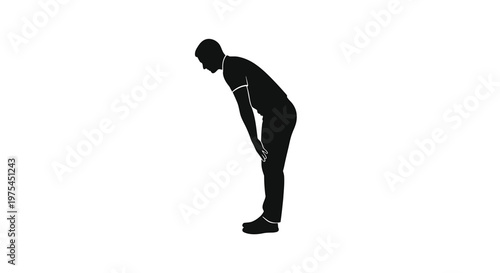 Silhouette of a man standing and leaning forward with hands on knees