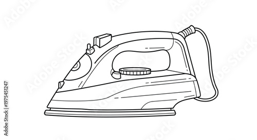 Modern electric steam iron designed for household laundry and garment care to remove wrinkles and keep clothes neat.