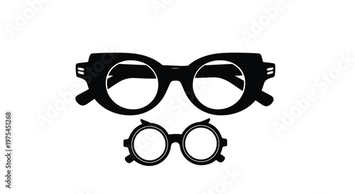 Set of two pairs of vintage style glasses, including a large cateye frame and a small round frame