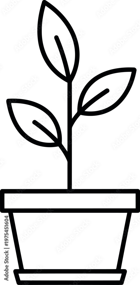 Fototapeta premium Simple line drawing of a young plant growing in a pot