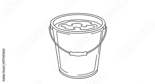 Simple metal bucket with a wire handle filled to the brim with clear rippling water for various household tasks.