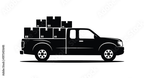 Pickup truck loaded with cardboard boxes, delivery and logistics concept, vector illustration