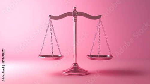 Conceptual 3d rendering of fairness symbol, bright-colored justice scale with soft shadows and pleasing pink palette for modern graphic use