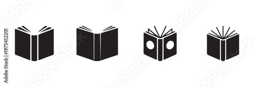 Open book icon set of reading symbols for library education and literature study flat vector signs