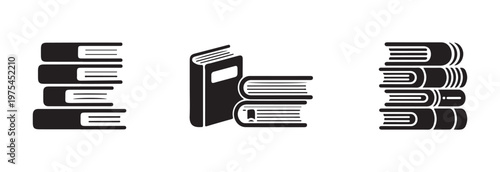 Bookshelf and vertical book stack icons for library catalog and educational resource representation