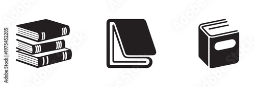 Book stack and single book icon set isolated on white background library bookstore symbol