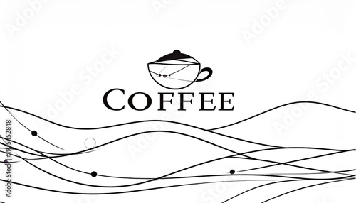 Coffee cup logo design with abstract lines and waves.