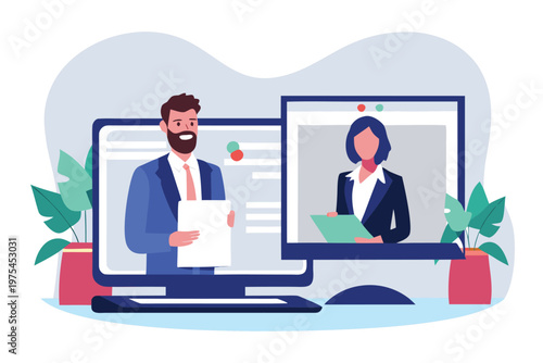 Business professionals connecting during a virtual video conference meeting