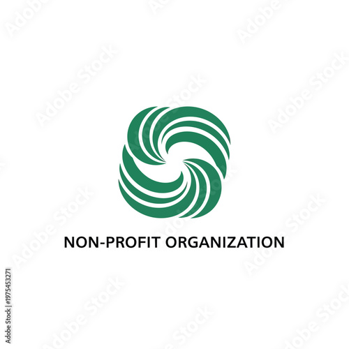 Abstract green swirl logo for nonprofit organization with dynamic spiral shapes.