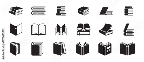 Book icons set simple black and white vector symbol illustration for education and literature
